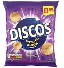 Discos Pickled Onion Crisps 16 x 70g Tangy Vegetarian Snack Bags