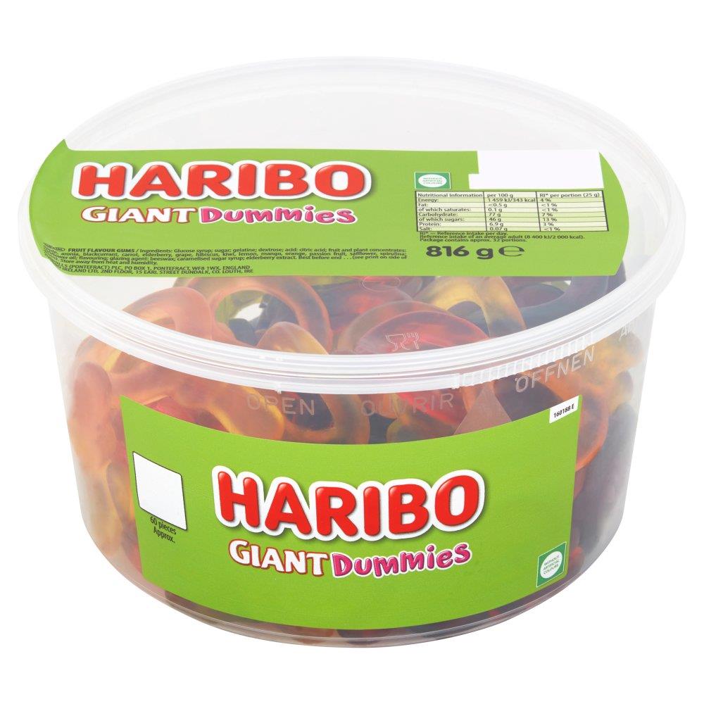 Haribo Giant Dummies Jelly Sweets 4 x 816g Tub Fruity Gummy Candy For Sharing Parties And Events
