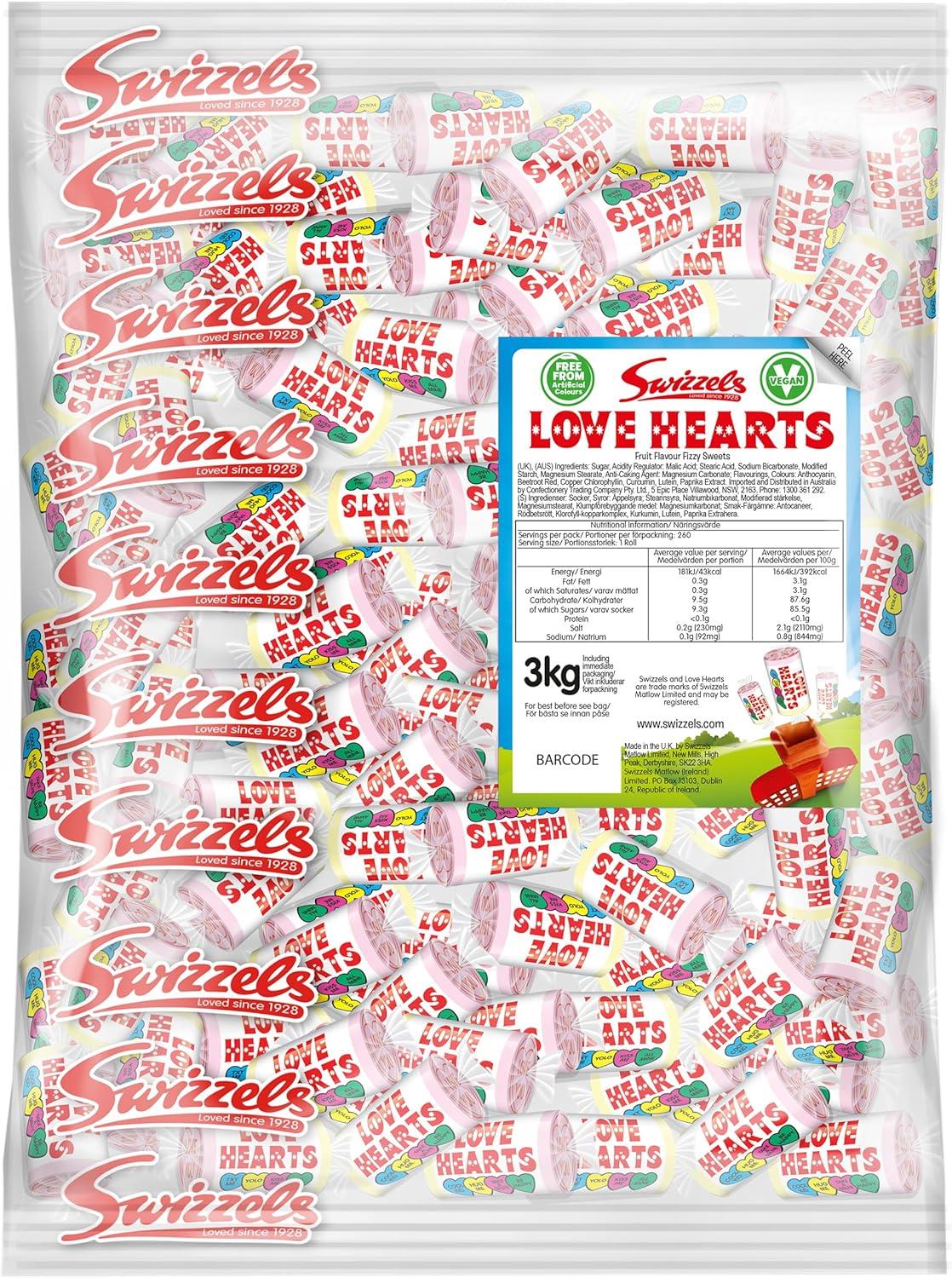 Swizzels Love Hearts Mini Rolls Candy Bag 1x 3kg - Individually Wrapped Sweet Candy