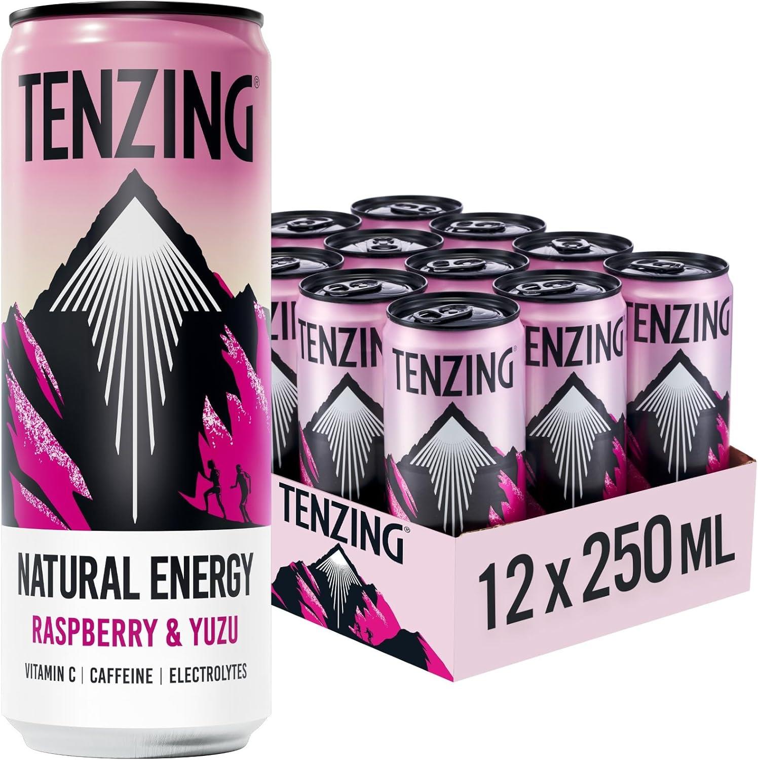 TENZING Energy Drink Raspberry & Yuzu - 12 x 250ml Energy Drinks Cans