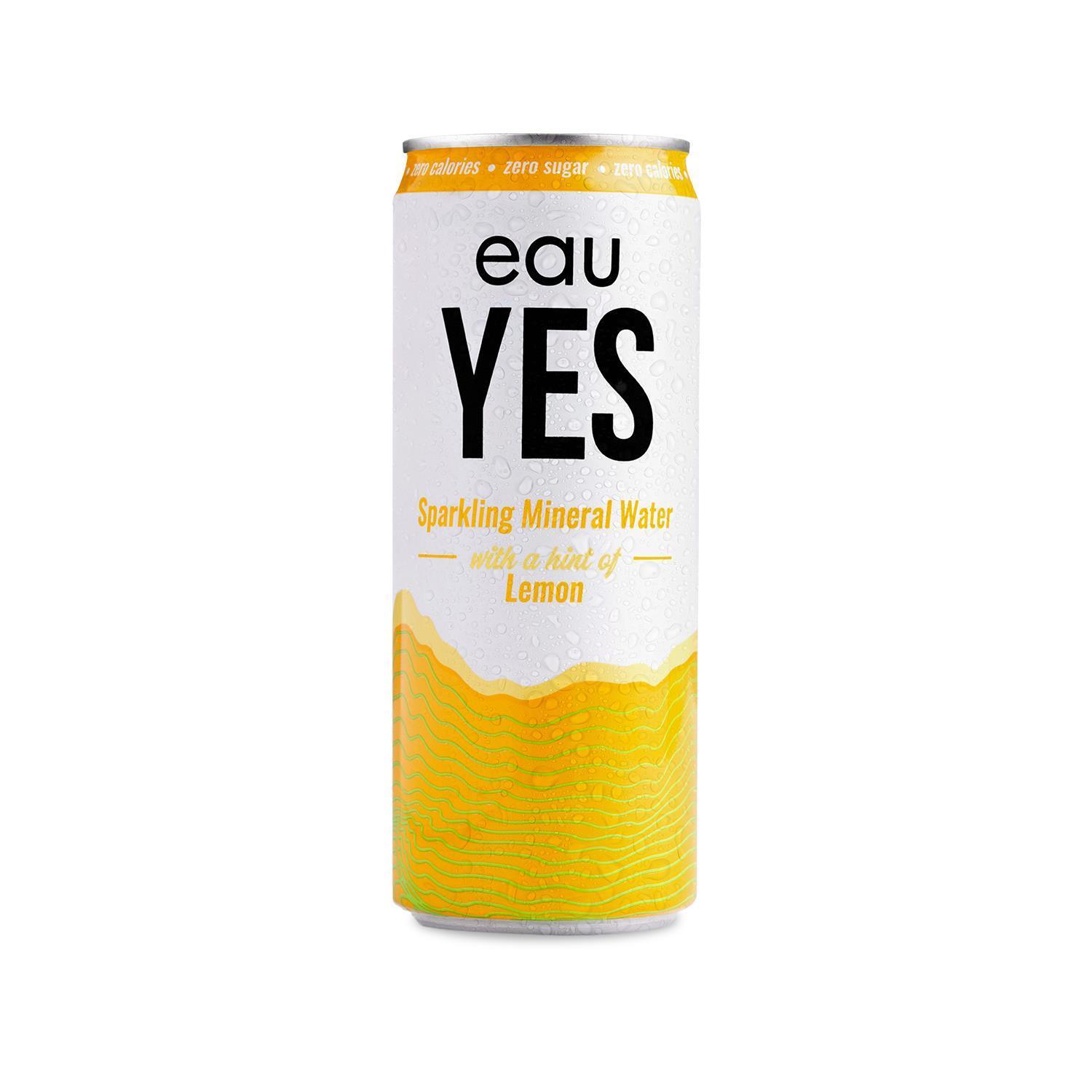 EauYes LEMON Sparkling Mineral Water 330ml Can | Zero Sugar, Calories & Sweetners