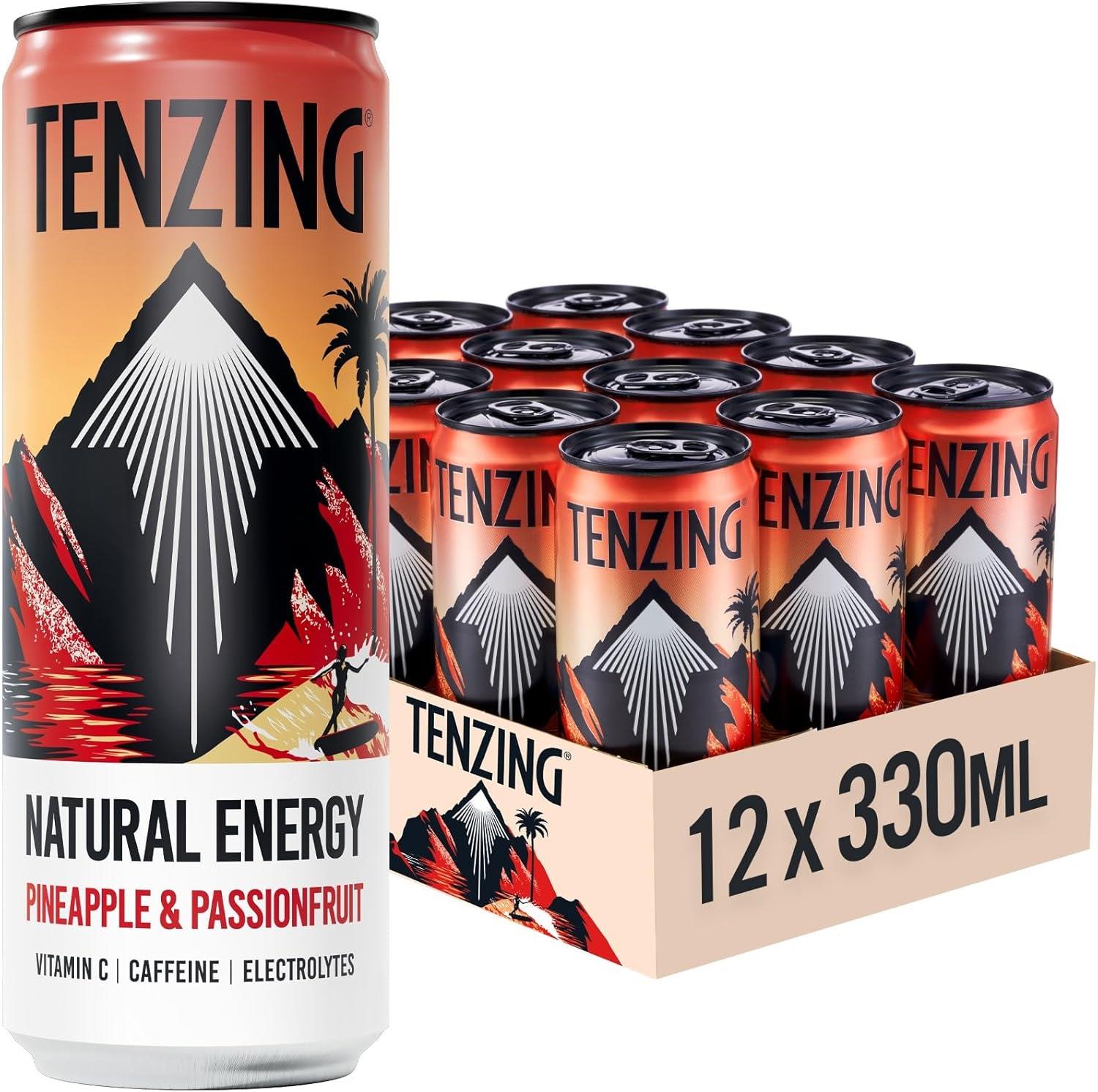 TENZING Natural Energy Pineapple and Passionfruit 12 x 330ml Energy Drinks Cans