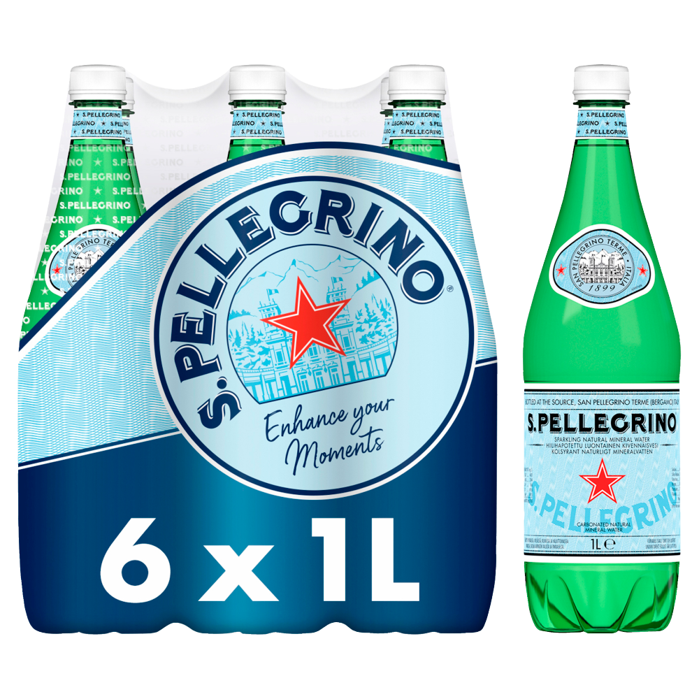 San Pellegrino Sparkling Mineral Water 6 x 1L Bottles - Italian Crisp and Refreshing Water
