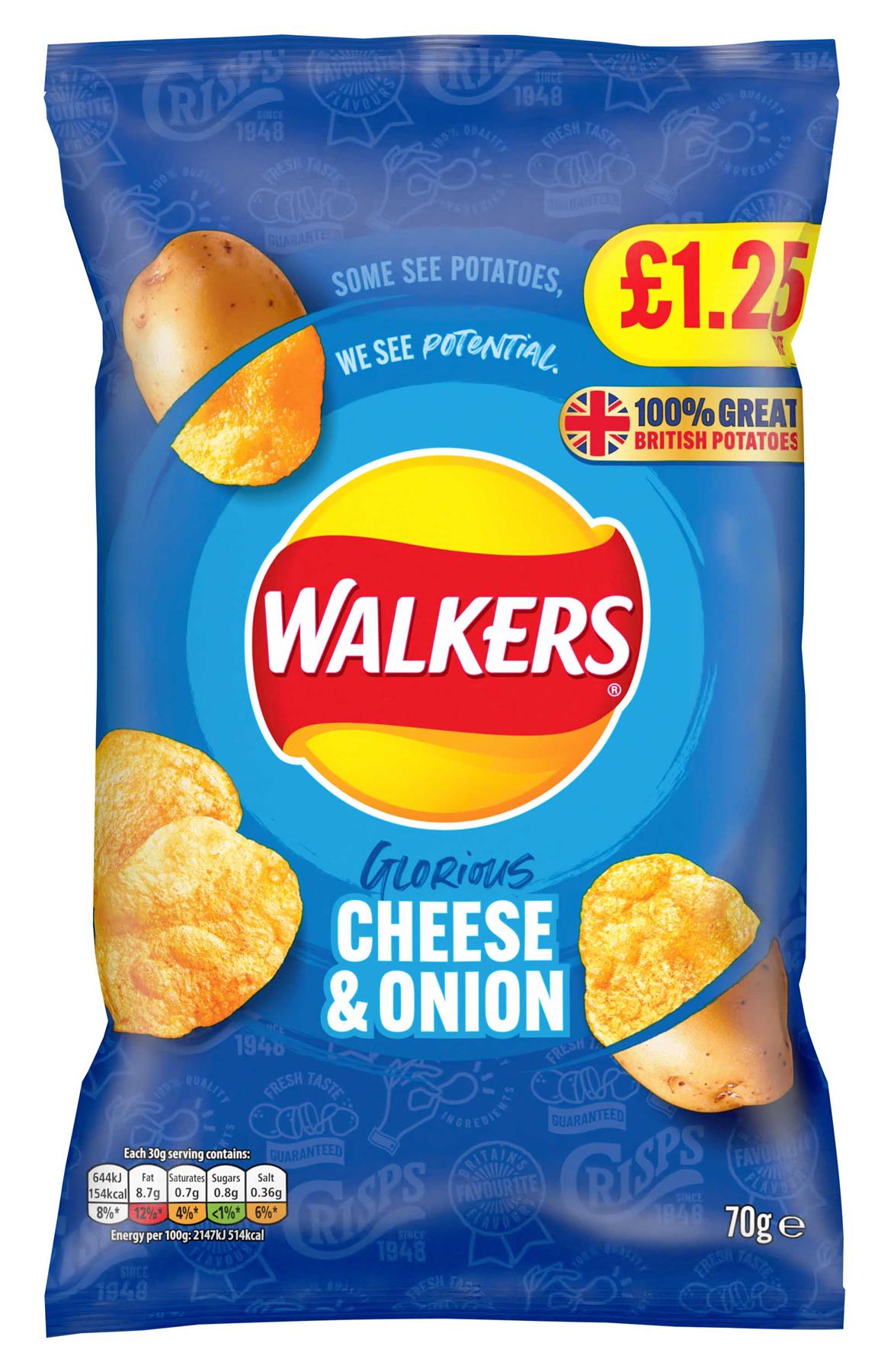 Walkers CHEESE ONION Crisps Snacks 70g PMP Pack