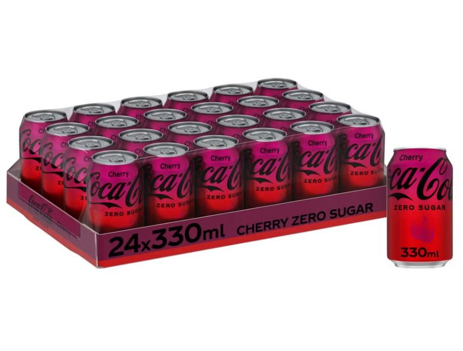 Coke Coca Cola Zero Sugar Cherry 24 X 330ml Cans Sparkling Soft Drink Vegan Friendly
