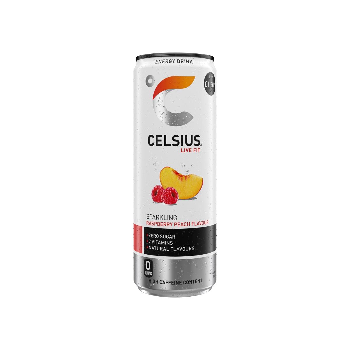 Celsius Sparkling Raspberry Peach Vegan Natural Flavours Energy Drink 12 x 355ml Cans