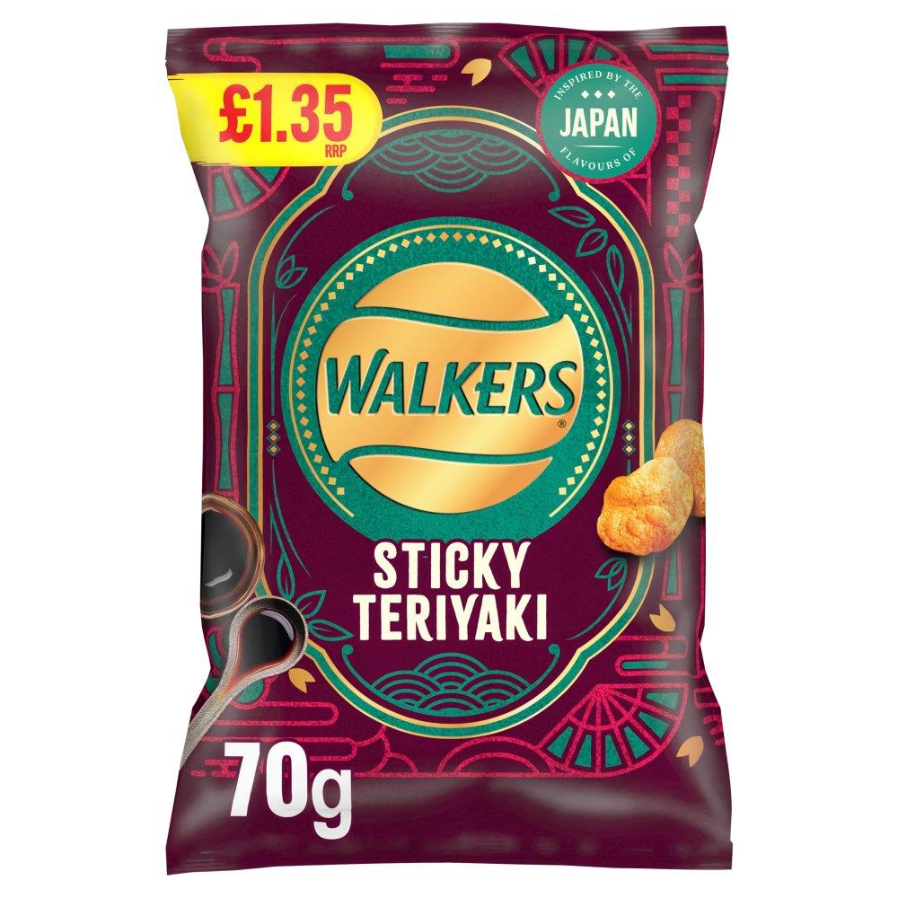 Walkers Sticky Teriyaki Crisps 18 x 70g Priced Packs Vegetarian Snacks Quality British Potatoes