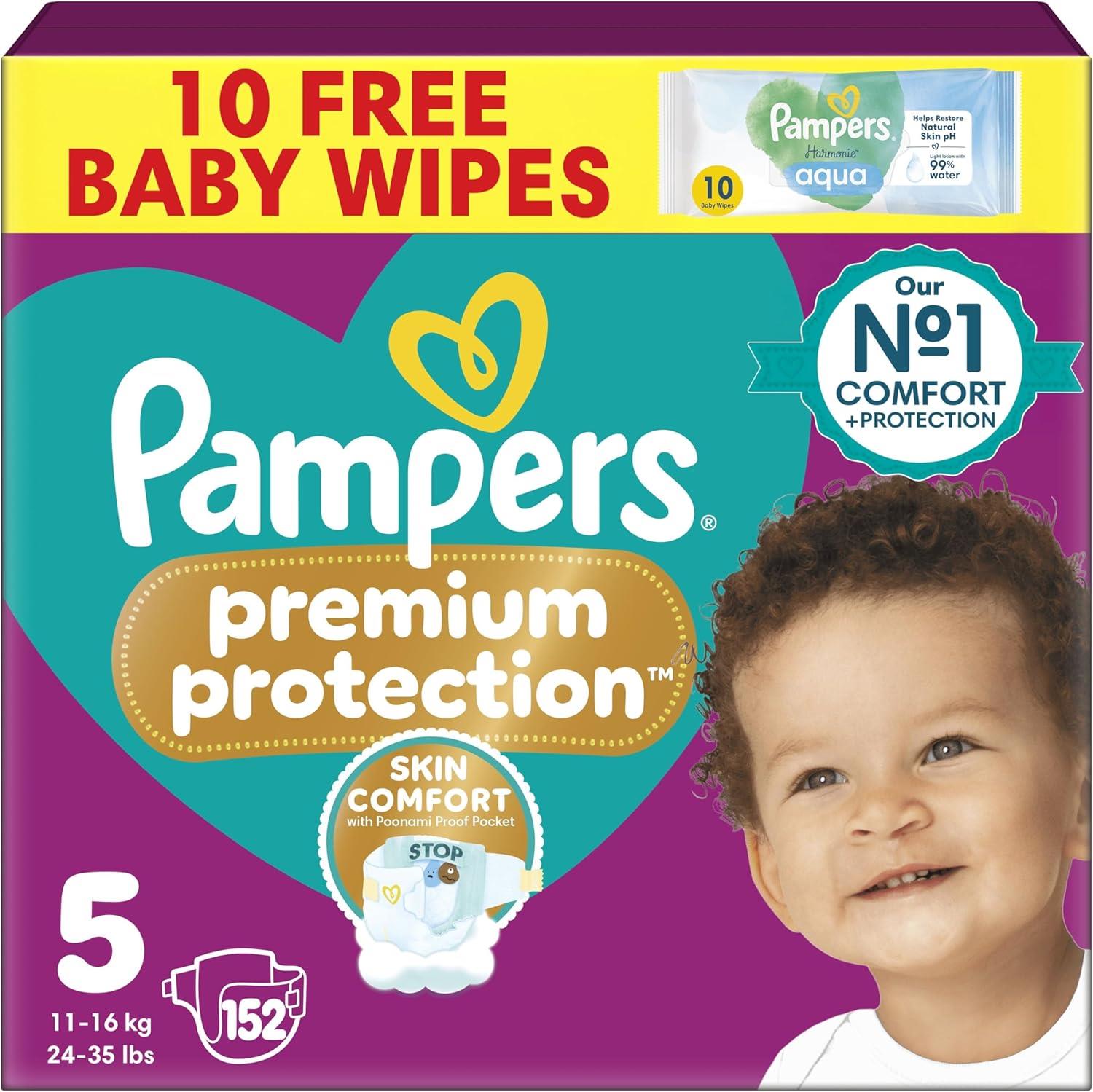 Pampers Premium Protection Size 5 Baby Nappies 152 Pack Soft And Gentle With Leak Protection