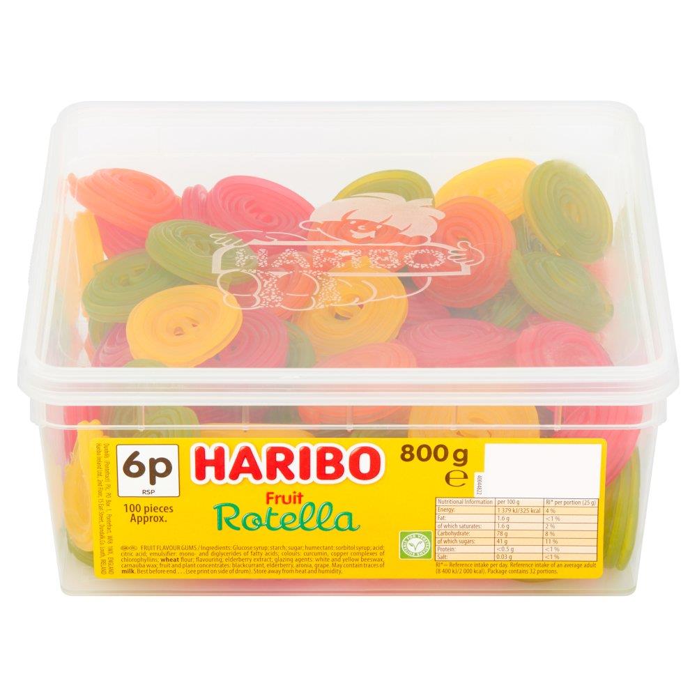 Haribo Fruit Rotella Jelly Sweets 6 x 800g Tub Fruity Gummy Candy Sharing
