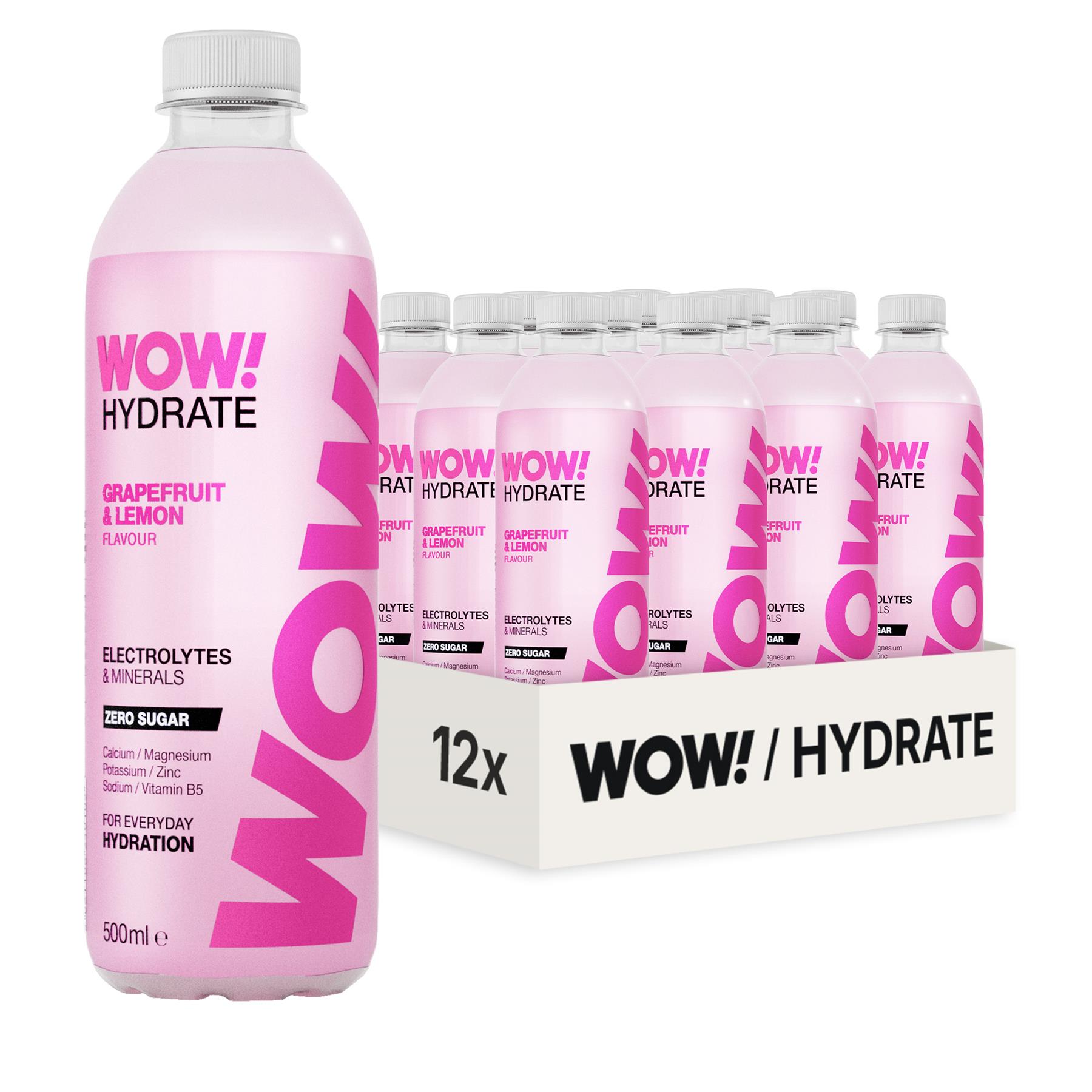 Wow Hydrate Electrolytes Grapefruit Lemon 12 x 500ml Bottles