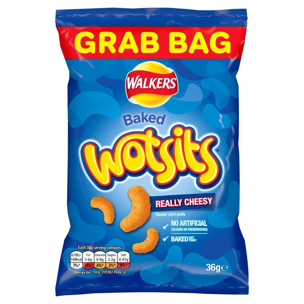 Walkers Wotsits Really Cheesy Puffs 30 x 36g Grab Bags Vegetarian Snack