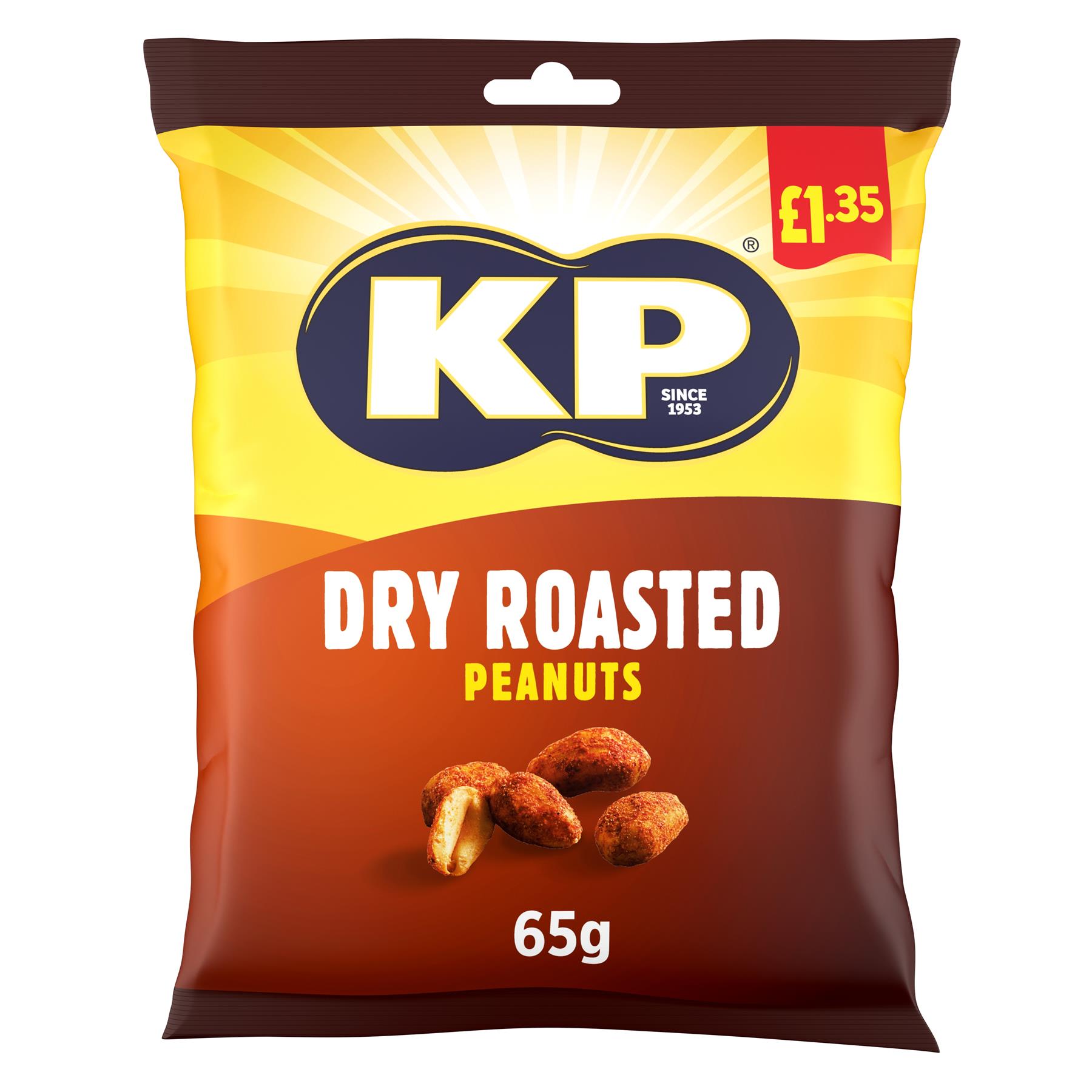 KP Dry Roasted Peanuts 16 x 65g PMP Packs Bold Flavoured Crunchy Snack Bags Protein High Fibre
