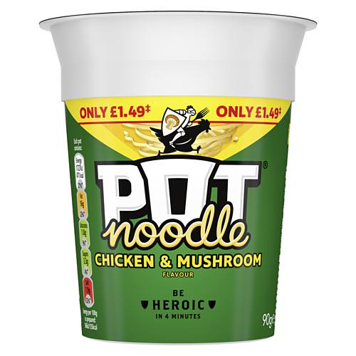 Pot Noodles Chicken & Mushroom 90g Pack Of 12 Instant Vegetarian Snack Pots