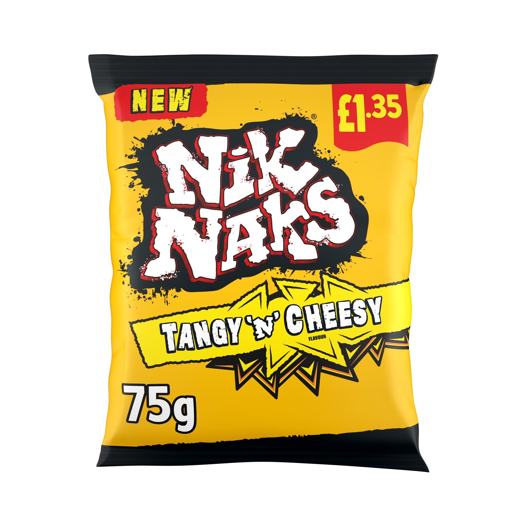 Nik Naks Tangy N Cheesy Crisps 20 x 75g PMP Bold Crunchy Vegetarian Corn Snack With Cheesy Flavour