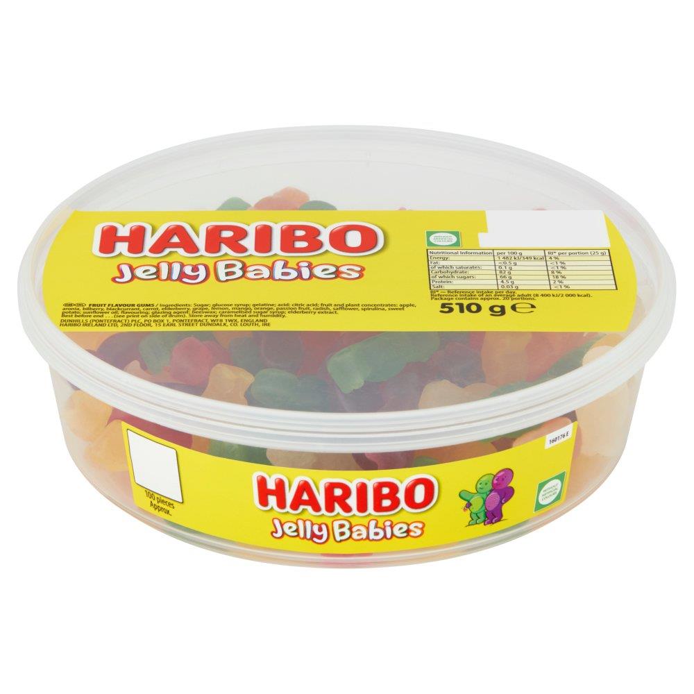Haribo Jelly Babies Sweets 1 x510g Tub Fruit Flavour Chewy Candy Share Size Tub For Parties And Even