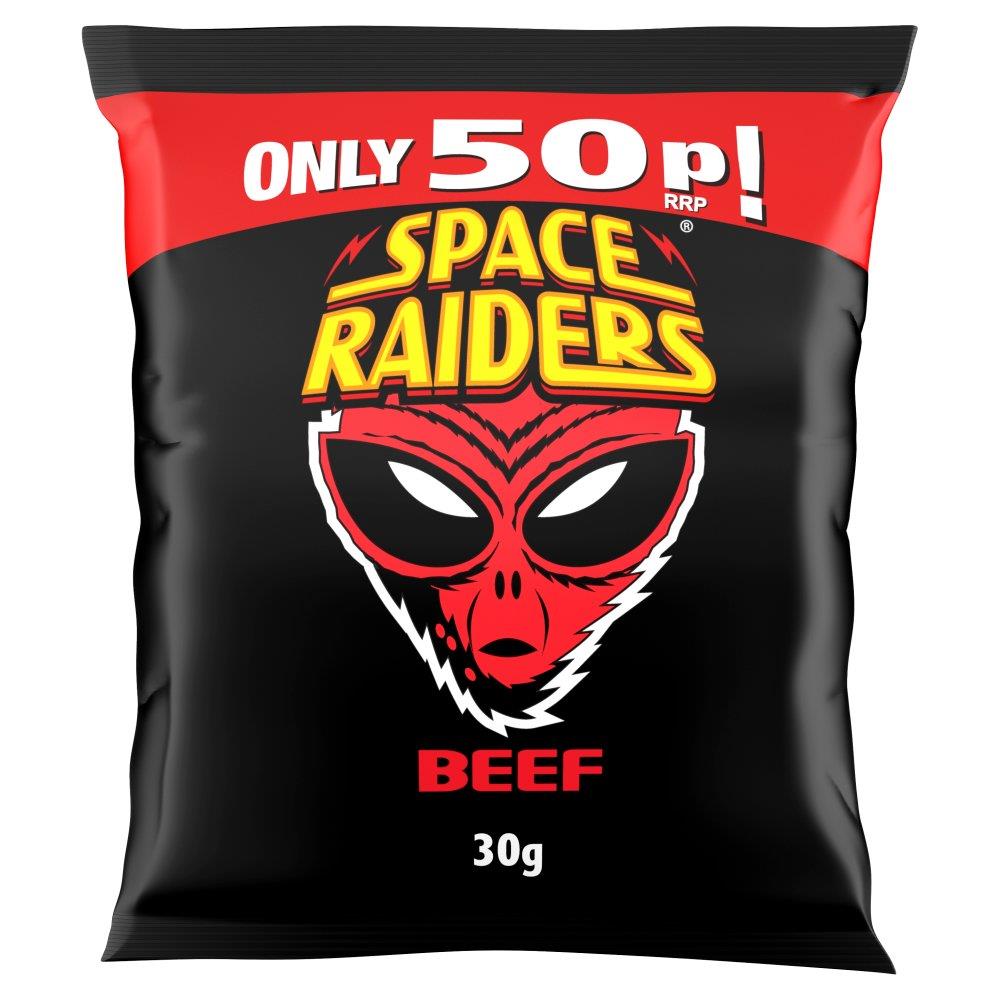 Space Raiders Beef Crisps 36 x 30g PMP Retro Baked Snack With Classic Beef Flavour Vegetarian Friend