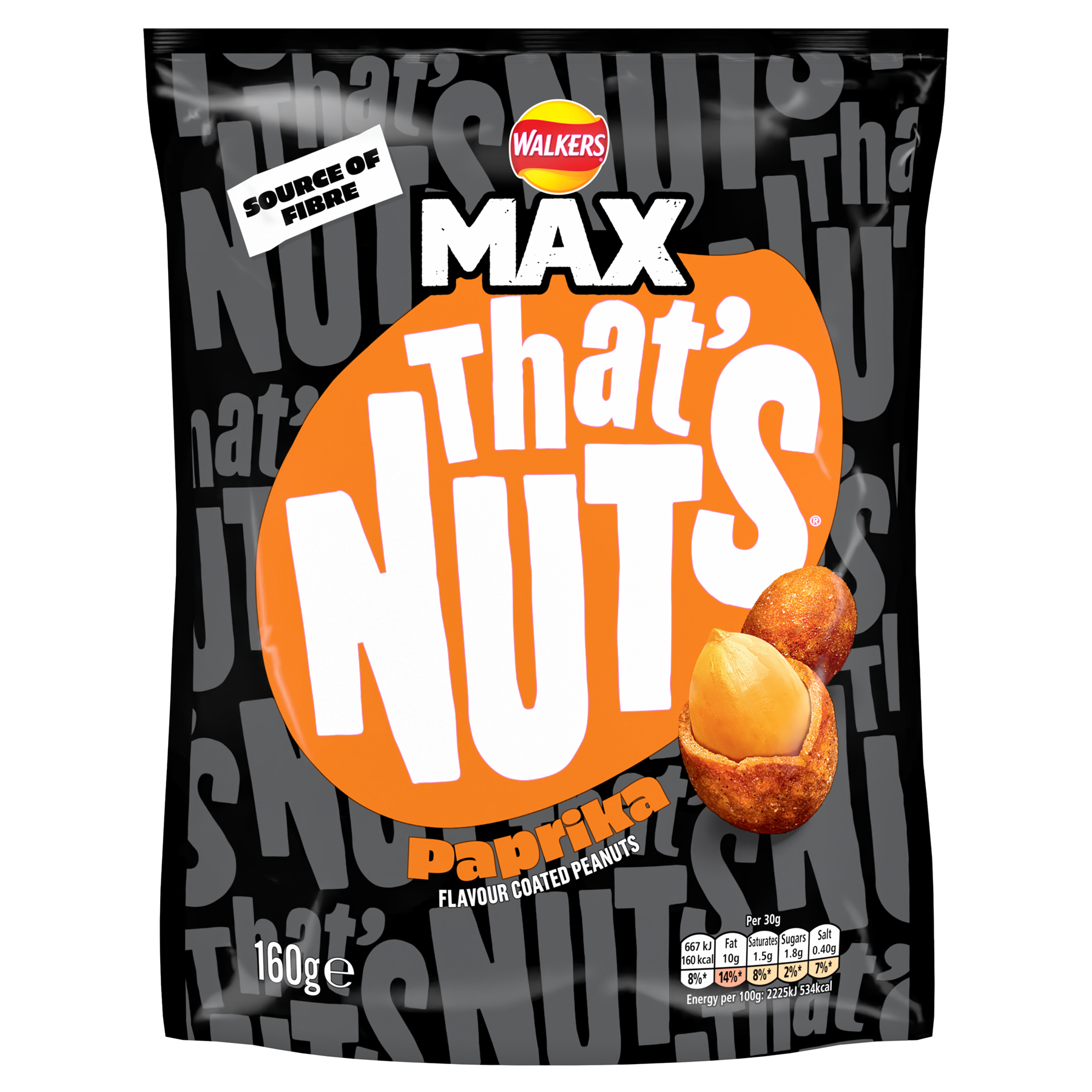 Walkers Max Thats Nuts Paprika 8 x 160g Crunchy Coated Peanuts Vegetarian Snack With Bold Flavour