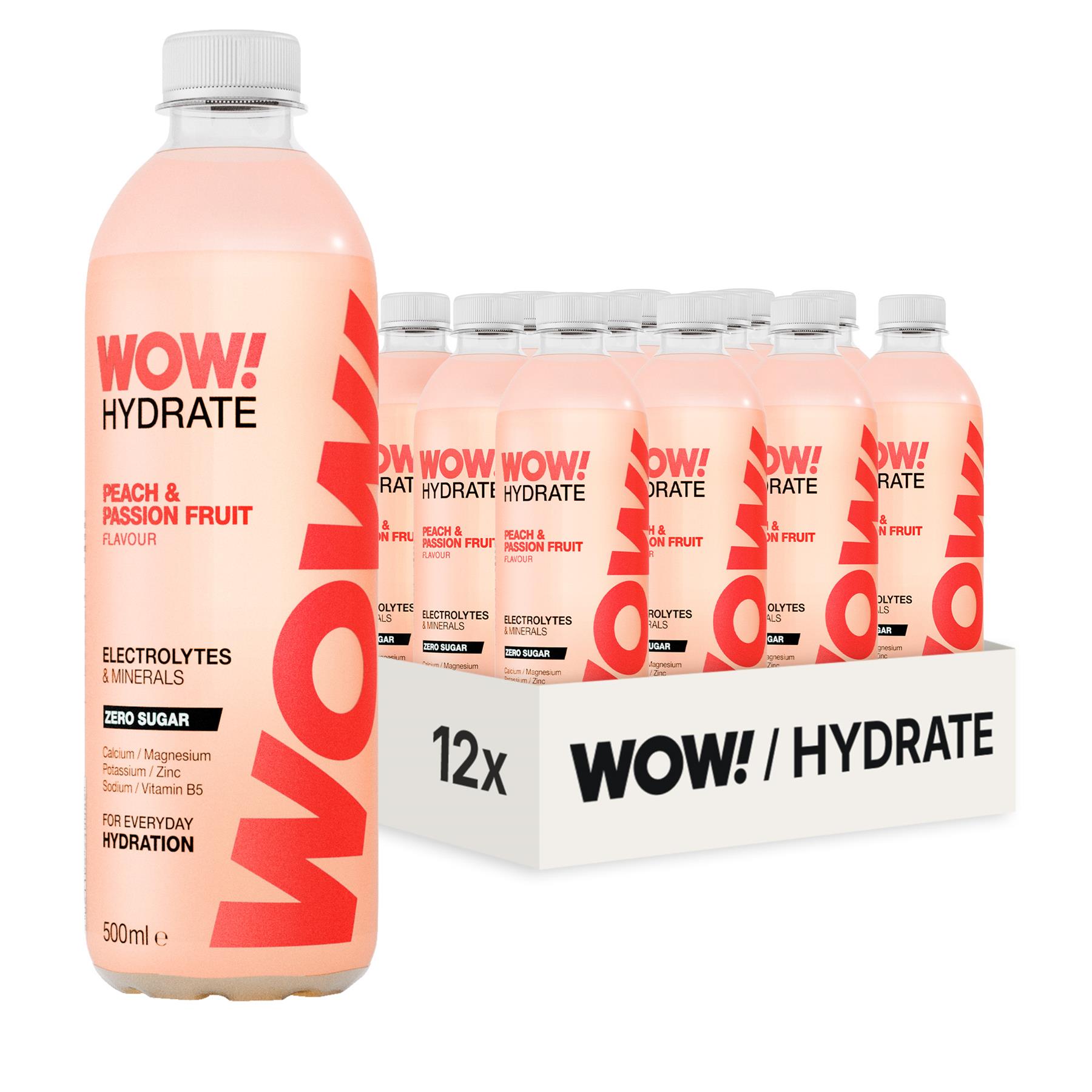 Wow Hydrate Electrolytes Peach Passion Fruit 12 x 500ml Bottles
