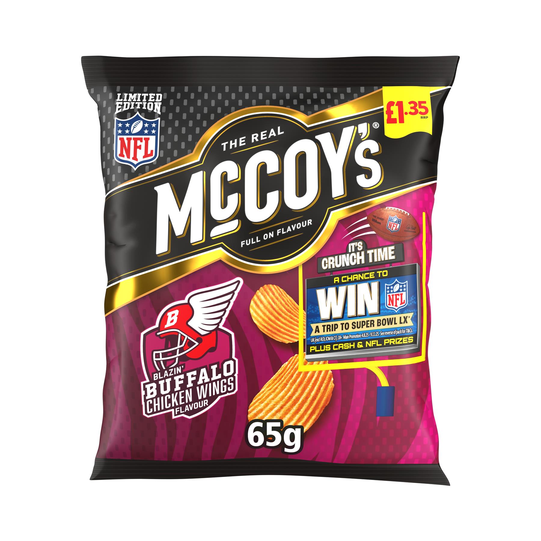 McCoys Blazin Buffalo Chicken Wings Crisps 20 X 65g Spicy Ridged Snack Bags