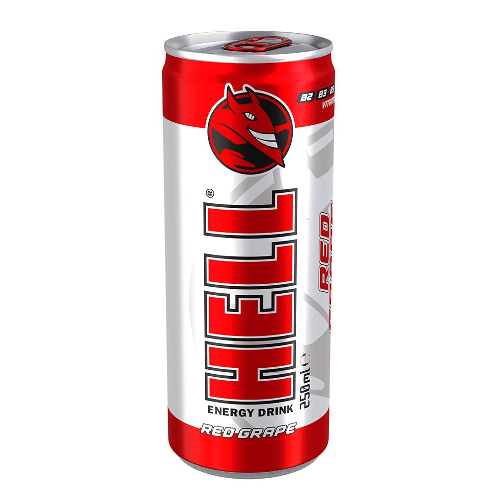 Hell Energy Drink Red Grape 48 x 250ml Cans High Caffeine With B Vitamins Vegan Preservative Free