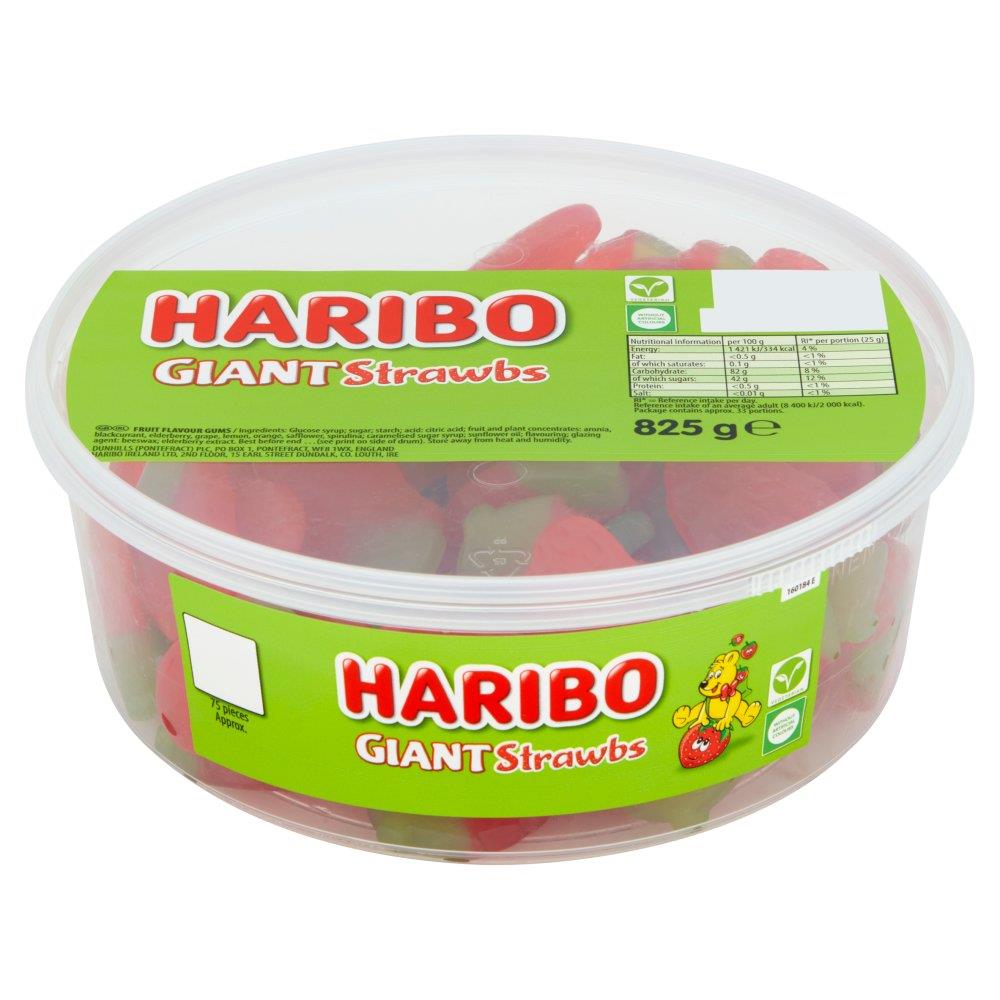 Haribo Giant Strawbs Strawberry Flavour Chewy Jelly Sweets 1 x 825g Tub Sharing Treat