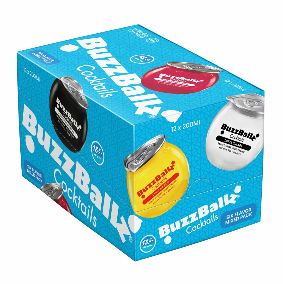 Buzz Ballz MIX Cocktails 13.5% ABV Pack 12 x 200ml Cans 6 Flavours