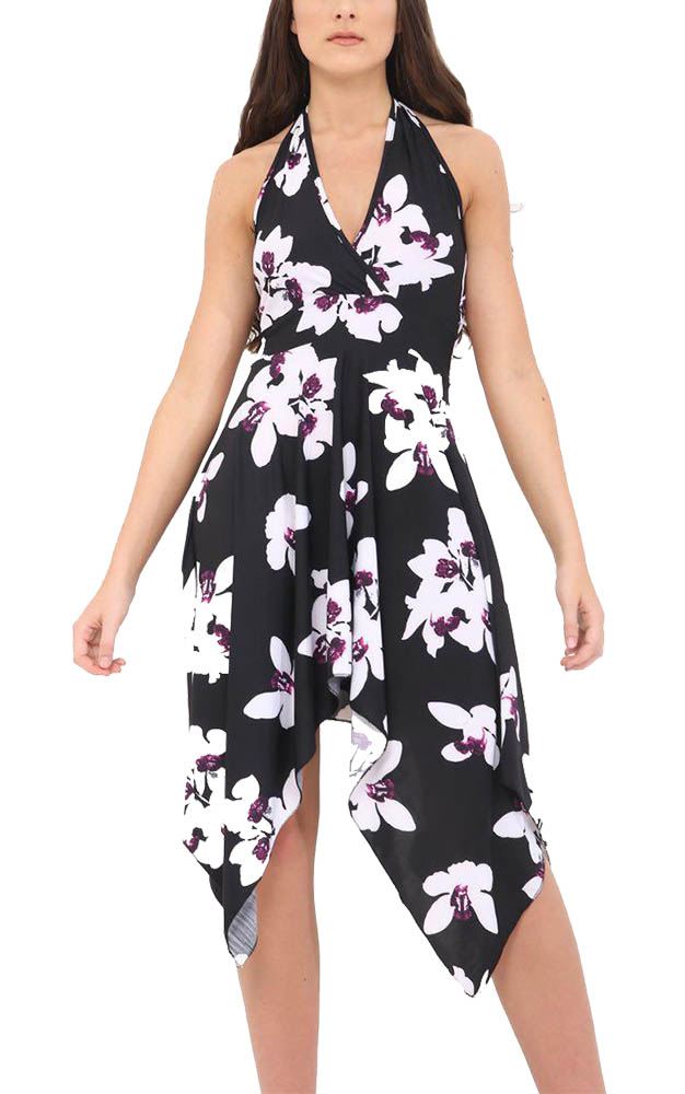New Printed Polka Dot Halter Neck Ladies Backless Hanky Hem Dress UK 8-26