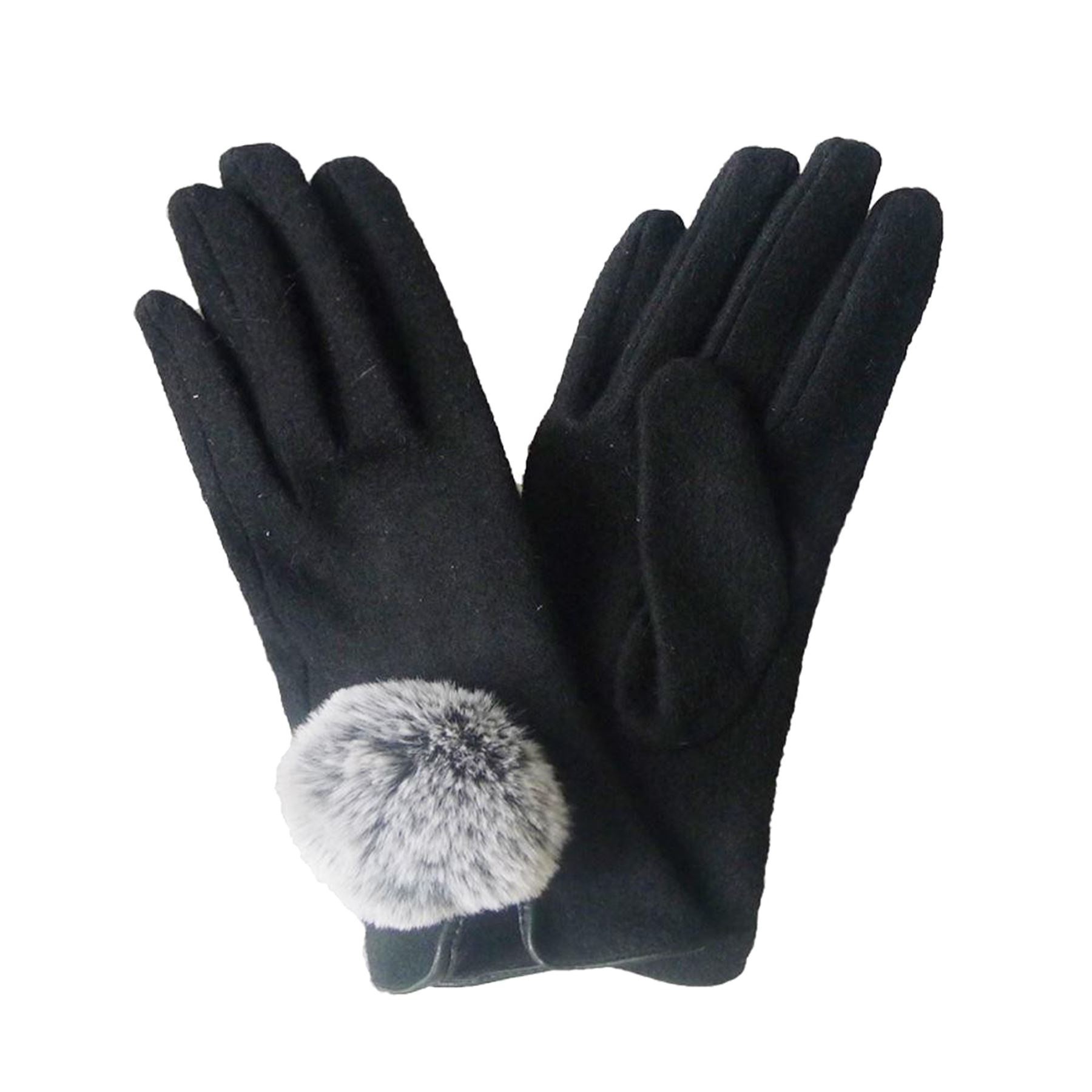 Womens Winter Gloves Fashion Ladies Winter Warm Fur Pom Pom Wool Blend Gloves