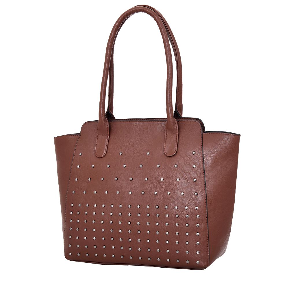New Studs Detail Faux Leather Women’s Winged Tote Shopper Bag