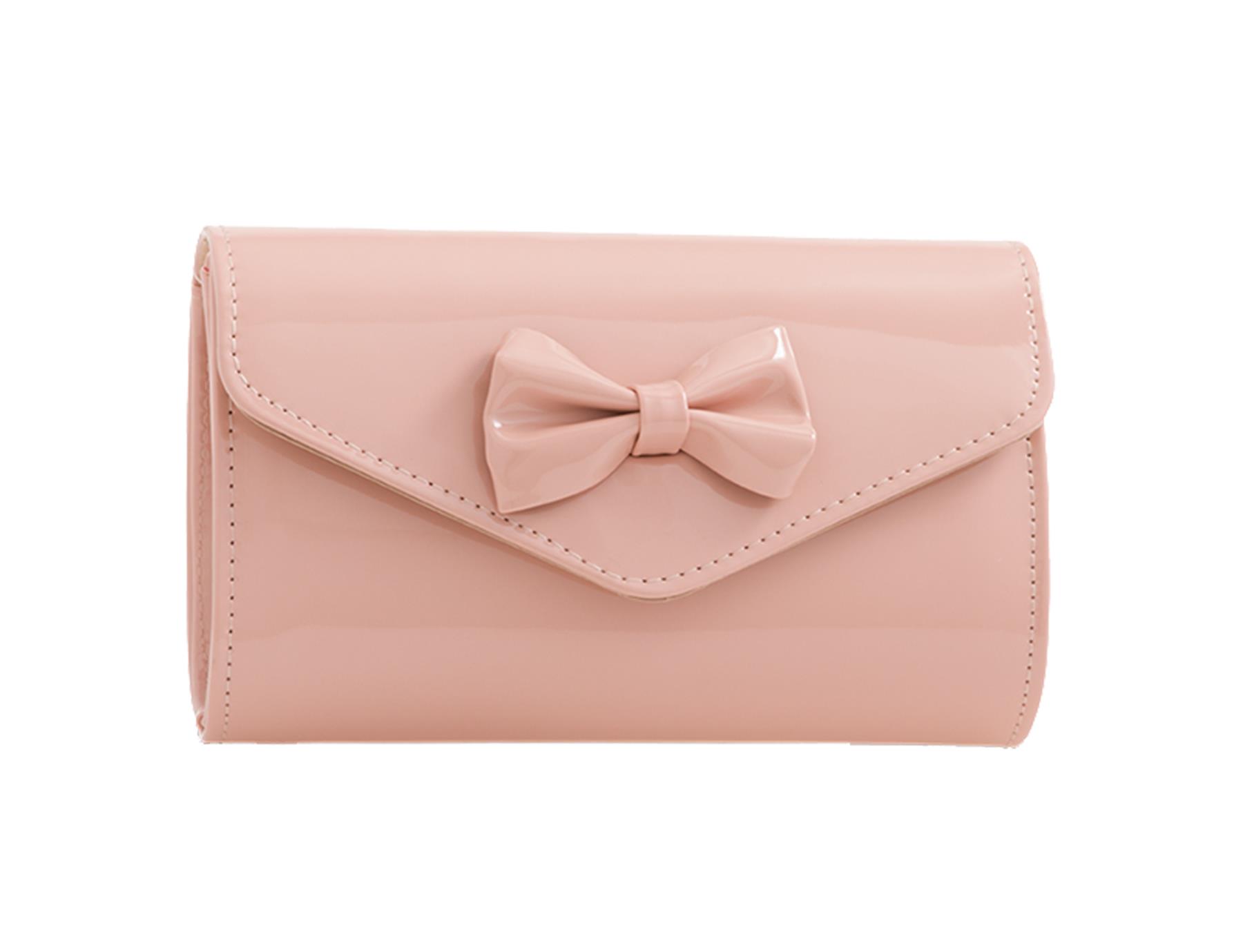New Women’s Pretty Bow Shiny Faux Leather Shoulder Chain Clutch Bag