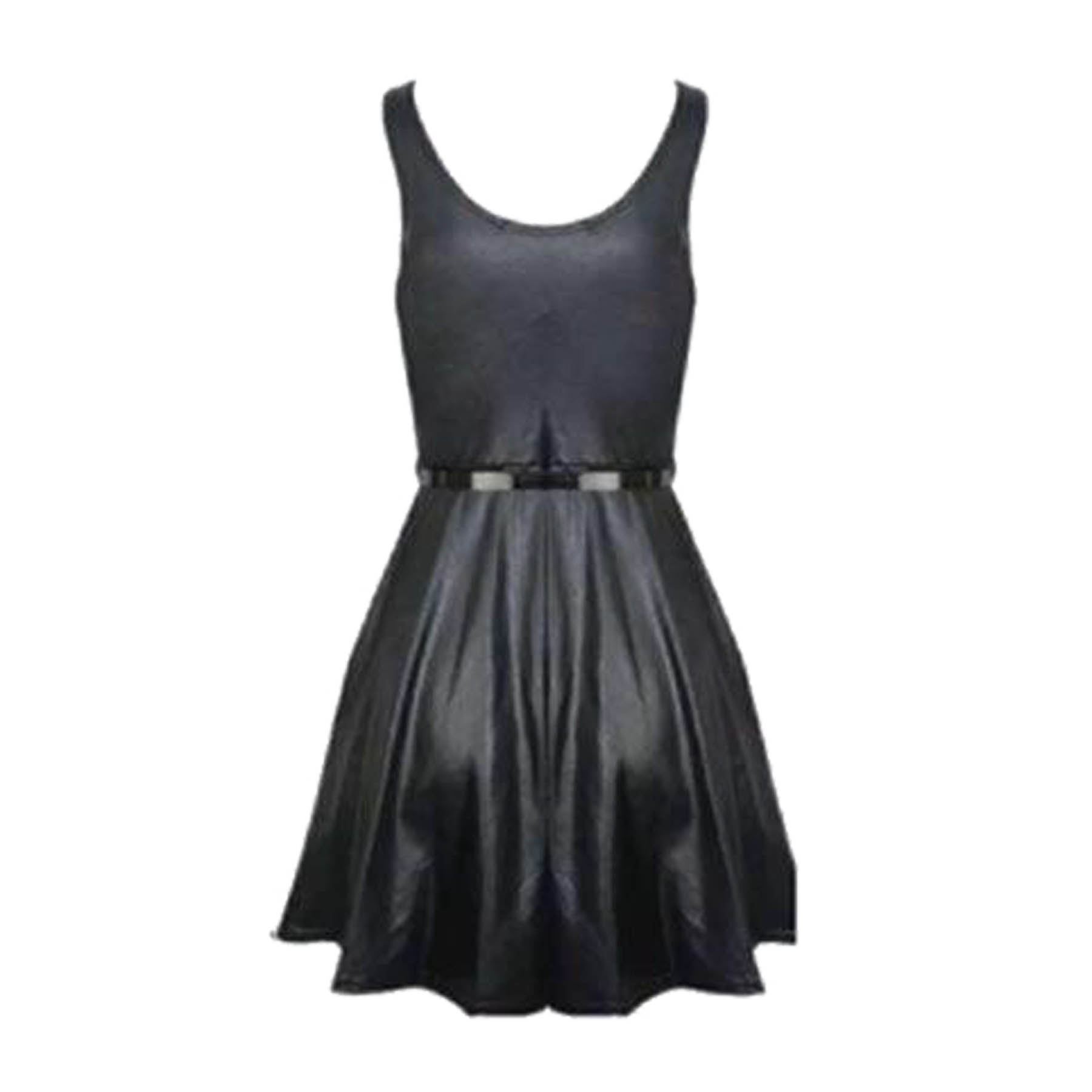 New Women’s Wet Look Swing Skater Dress Leggings Mini Midi Skirt UK 8