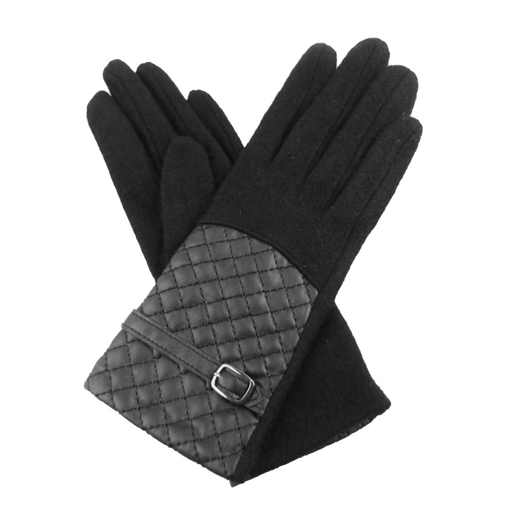 New Suedette Quilted Faux Leather Panel Ladies Winter Gloves