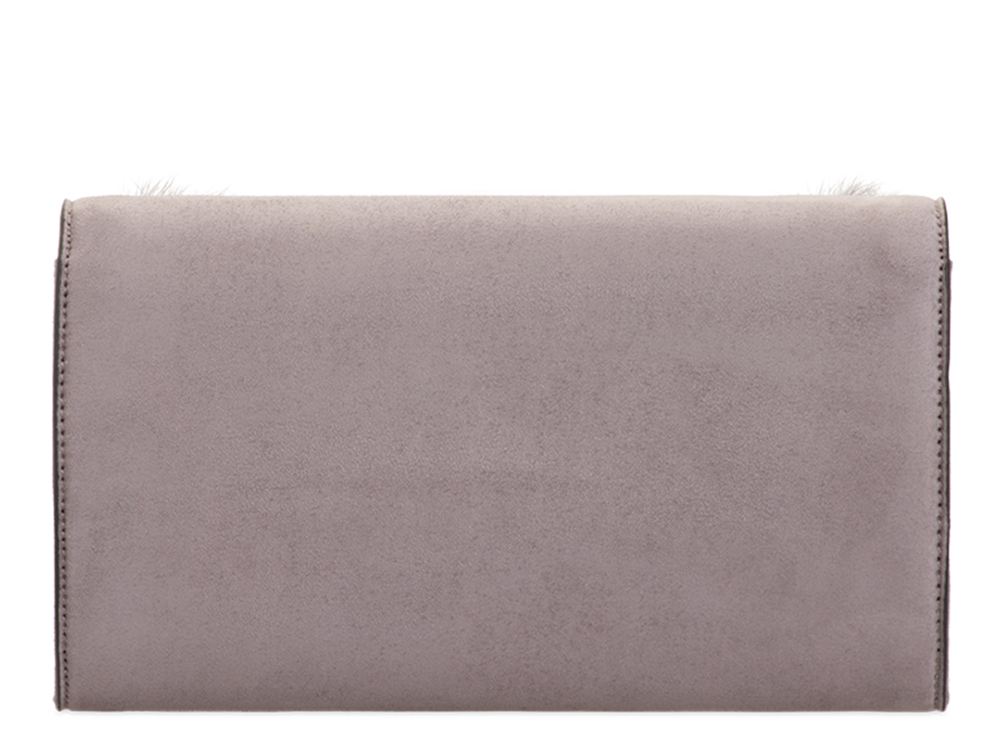 New Faux Suede Fur Trim Pom Pom Ladies Envelope Clutch Bag