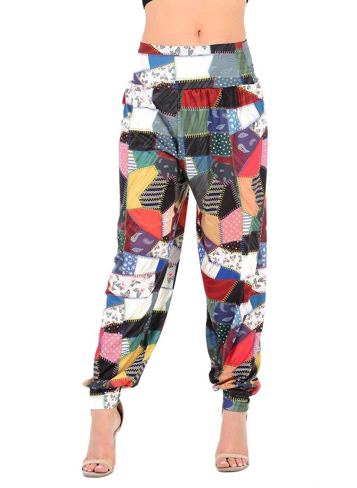 New Patchwork Print Wide Leg Women’s Summer Palazzo Harem Trousers UK 8-22