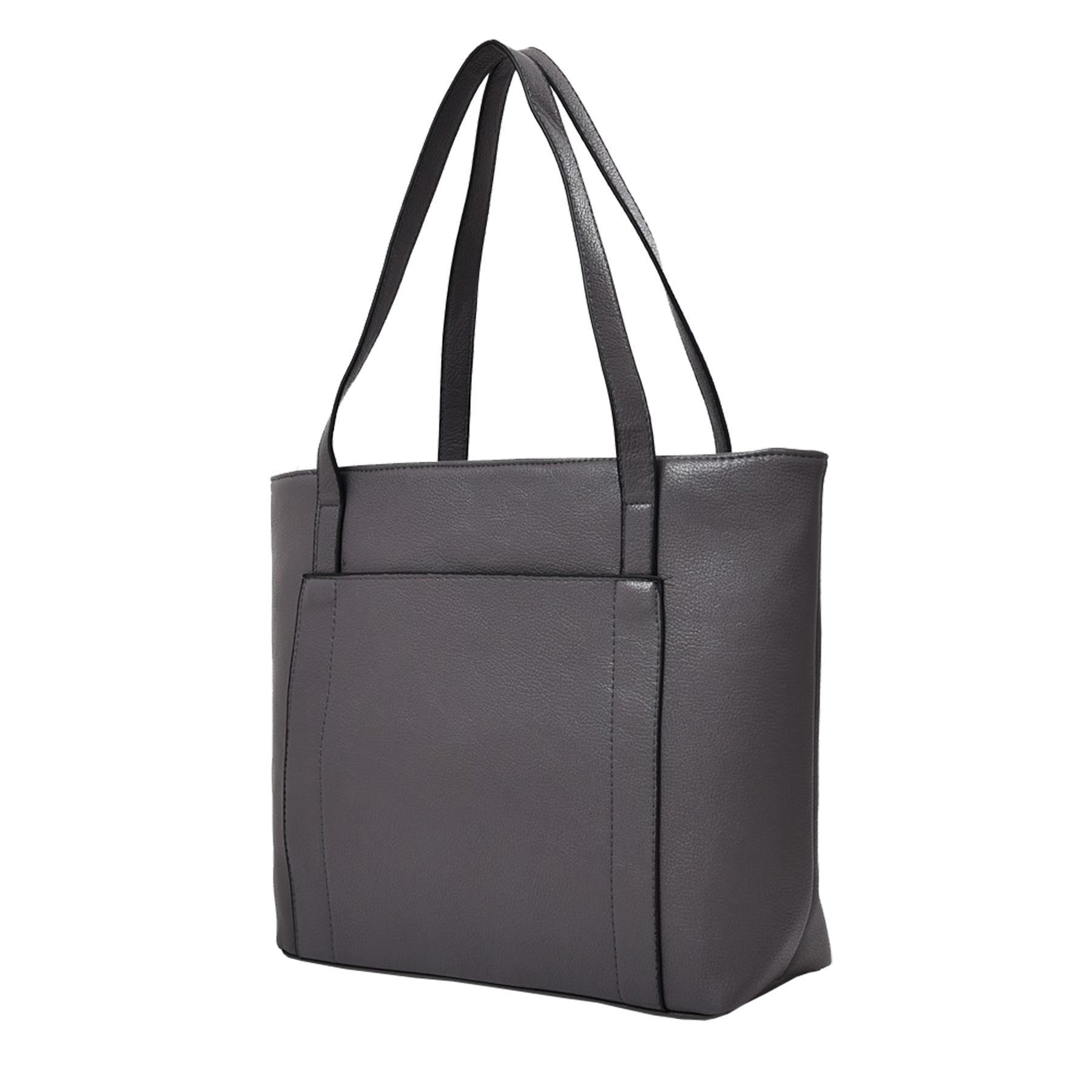 New Plain Synthetic Leather Ladies Simple Basic Shopper Shoulder Tote Bag