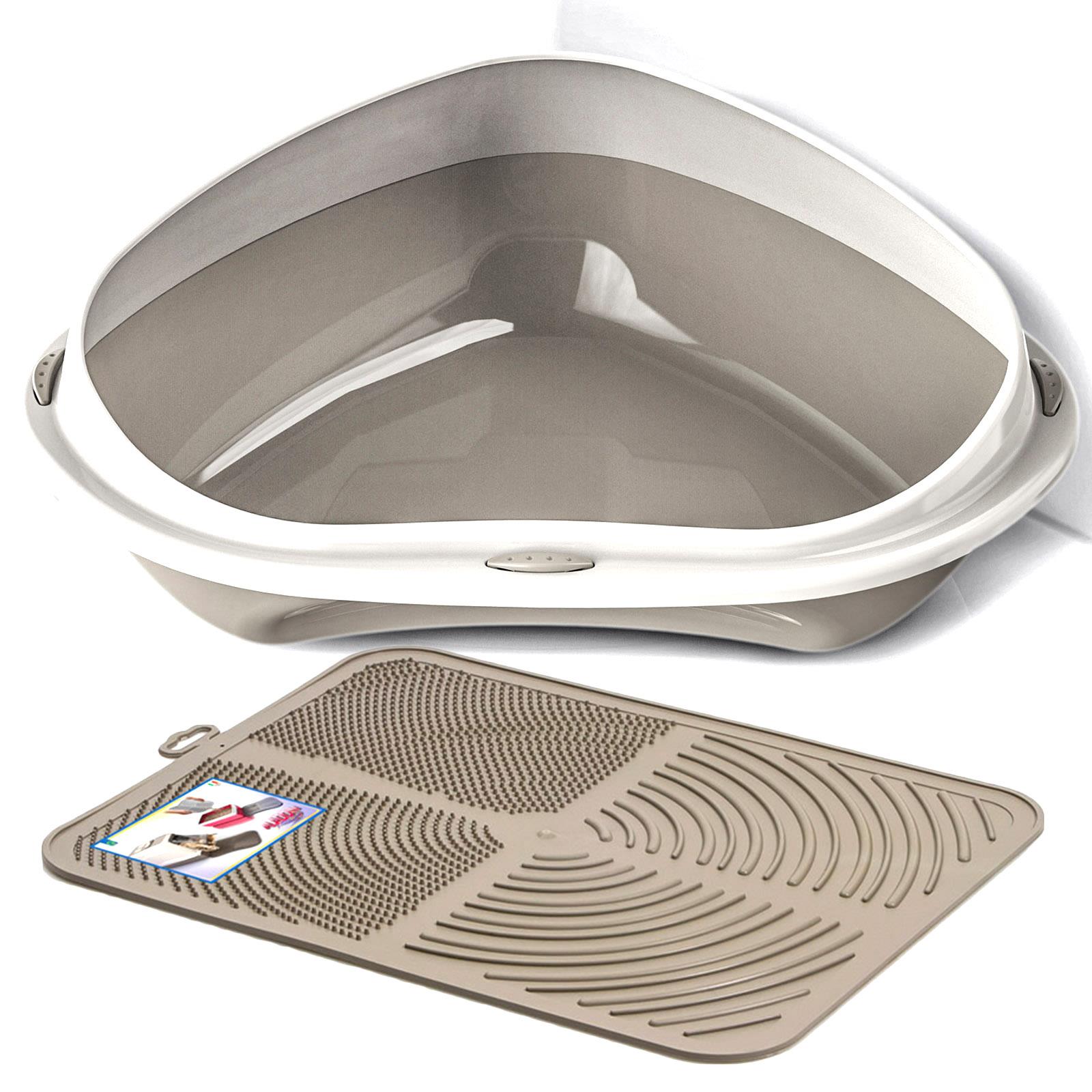 CatCentre® Large & Jumbo Corner Cat Litter Tray + Nonslip Mat Set Box