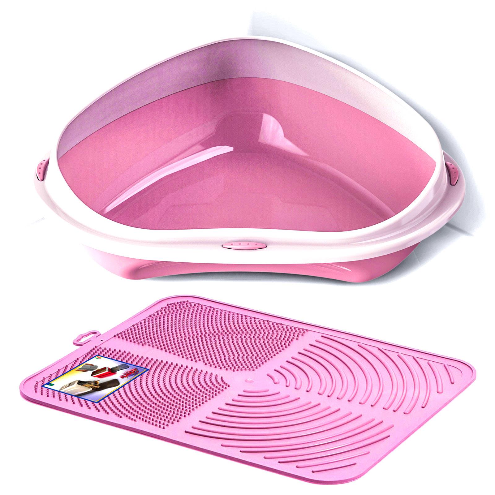 Corner Cat Litter Tray + Nonslip Mat Set Box Loo Toilet Large & Jumbo