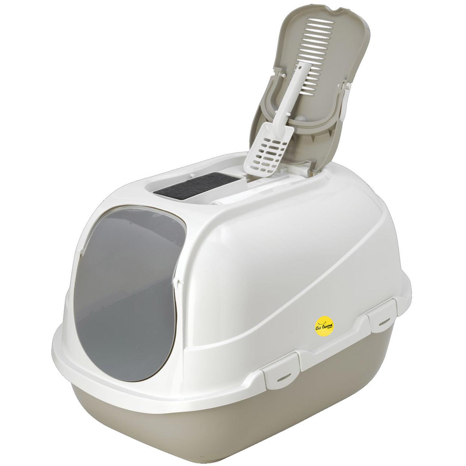 CAT CENTRE Litter Tray Open Hooded Bowl Sipper Snacker Container Grey