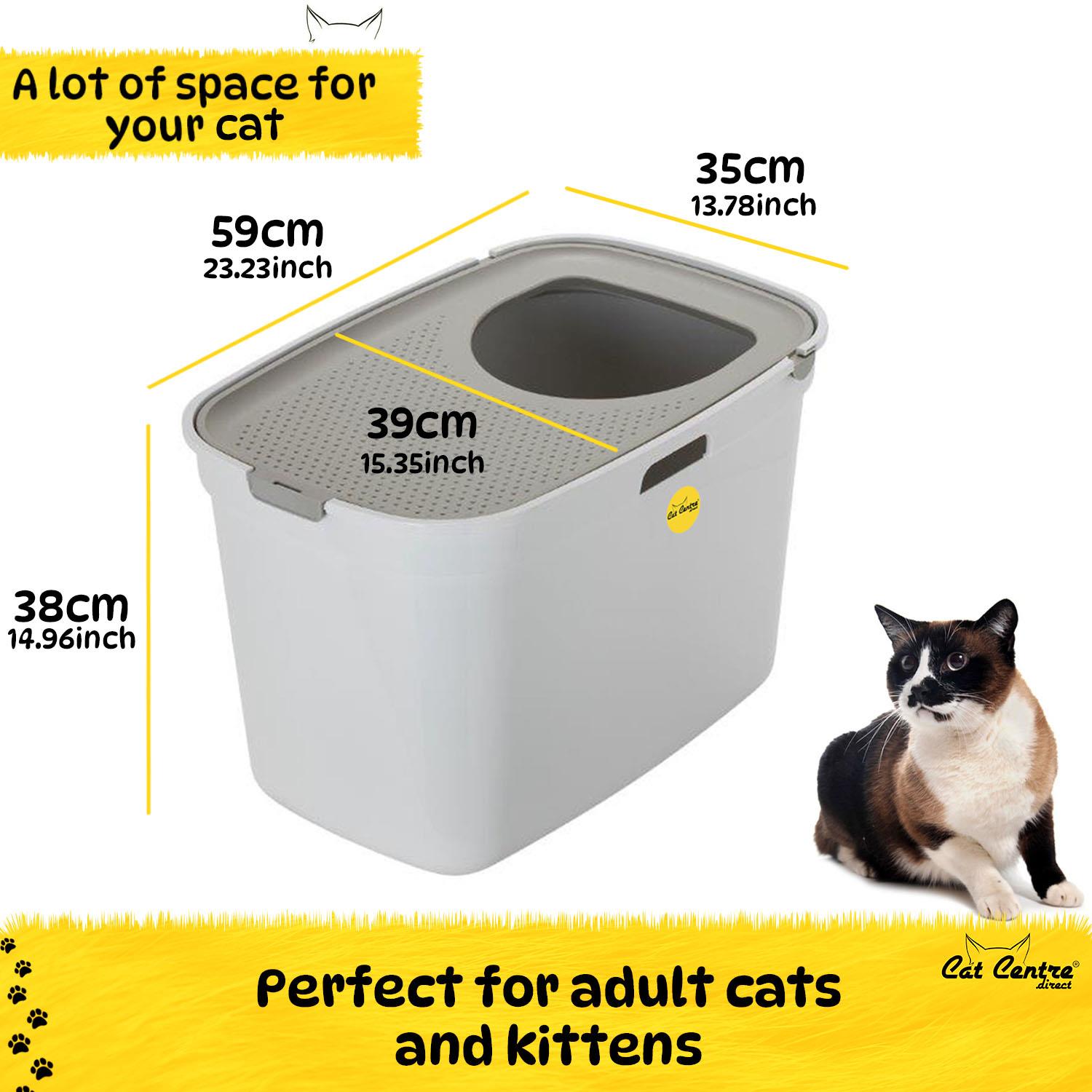 CAT CENTRE Litter Tray Open Hooded Bowl Sipper Snacker Container Grey