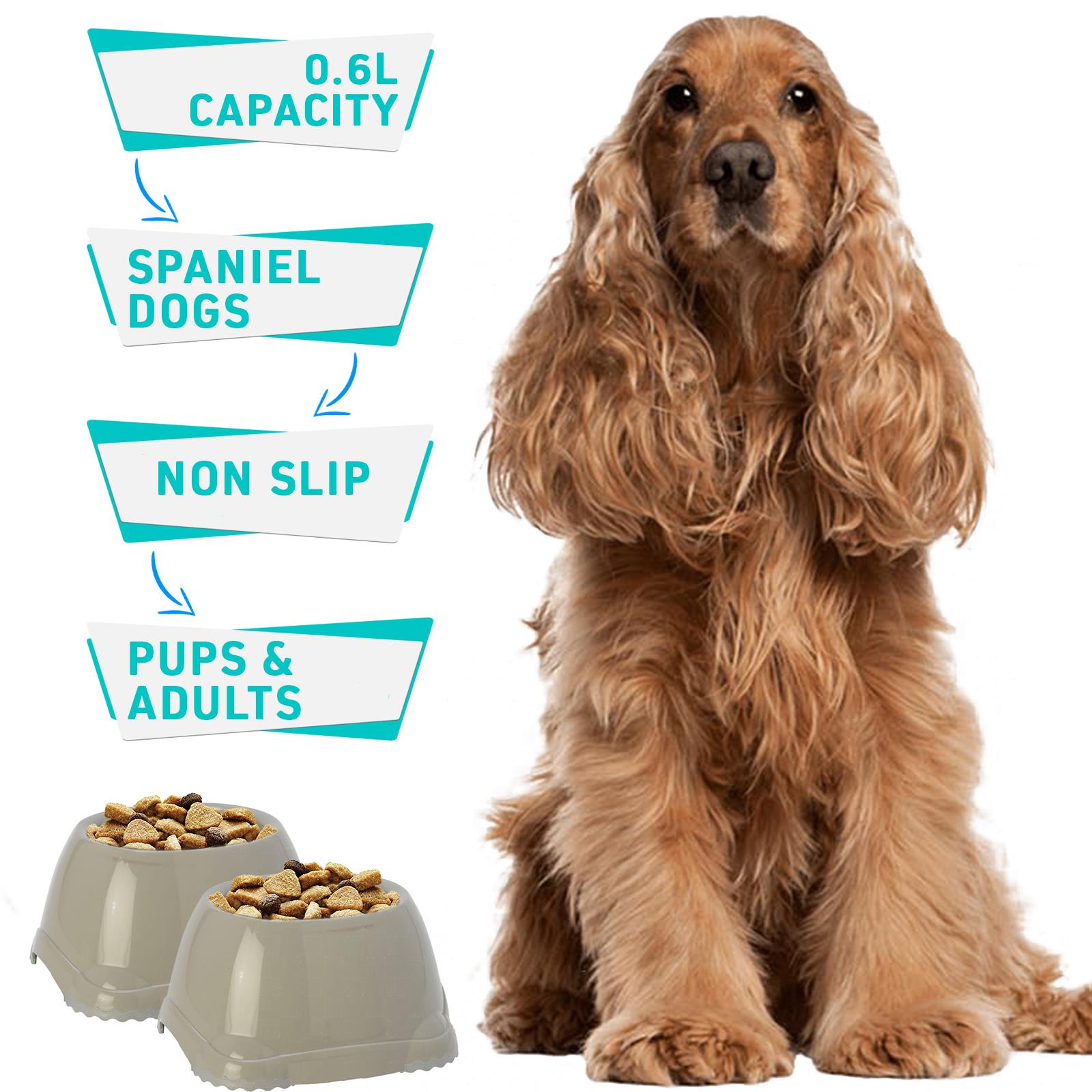 Spaniel Bowls Set Dog Dishes Puppy Non Slip Pet Food Water 2x 0.6L