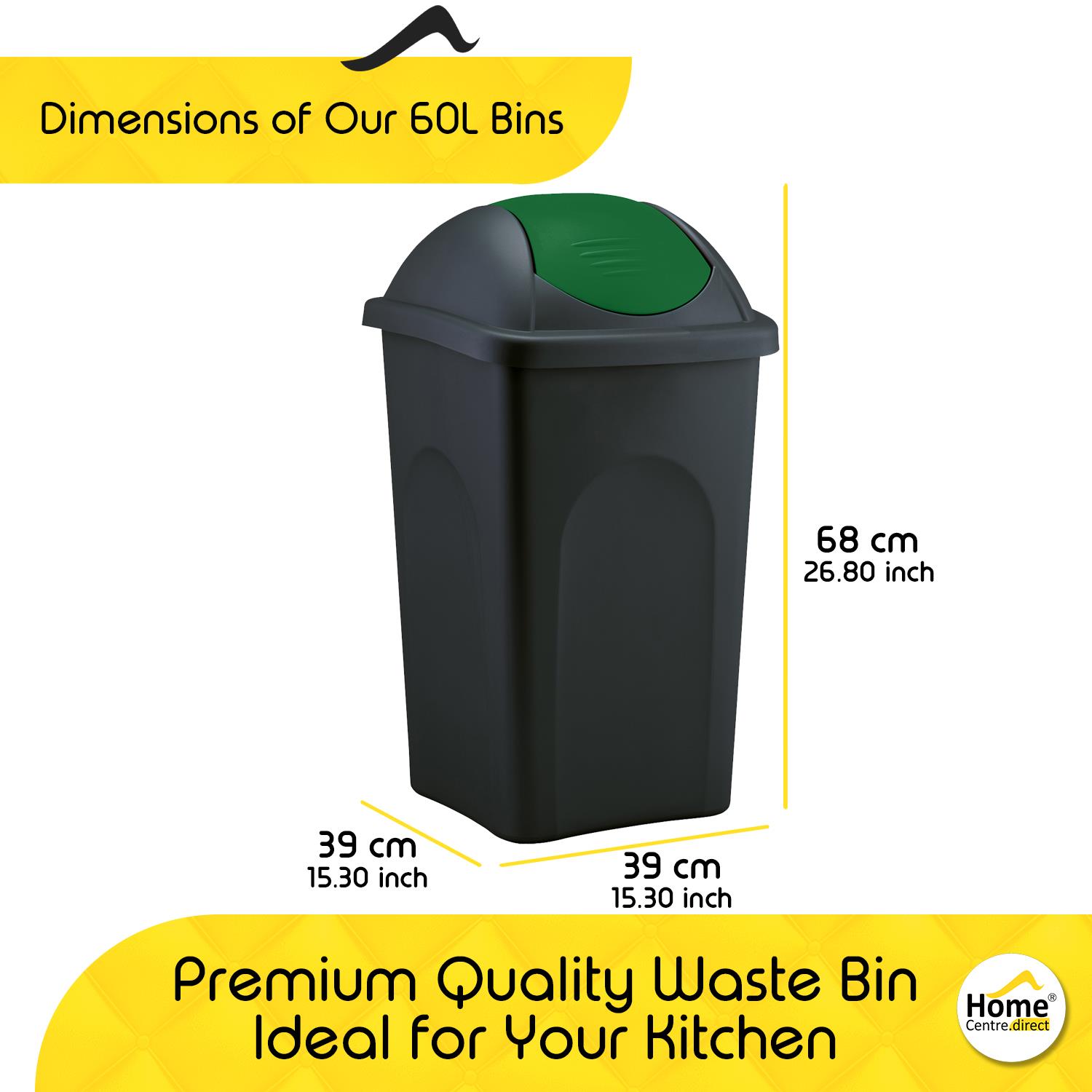 Swing Lidded Colour 30L 60L Recycling General Waste Bin Kitchen Garage
