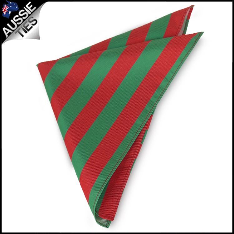 Mens Green /& Red Striped Pocket Square South Sydney Colours Rabbitohs Hanky