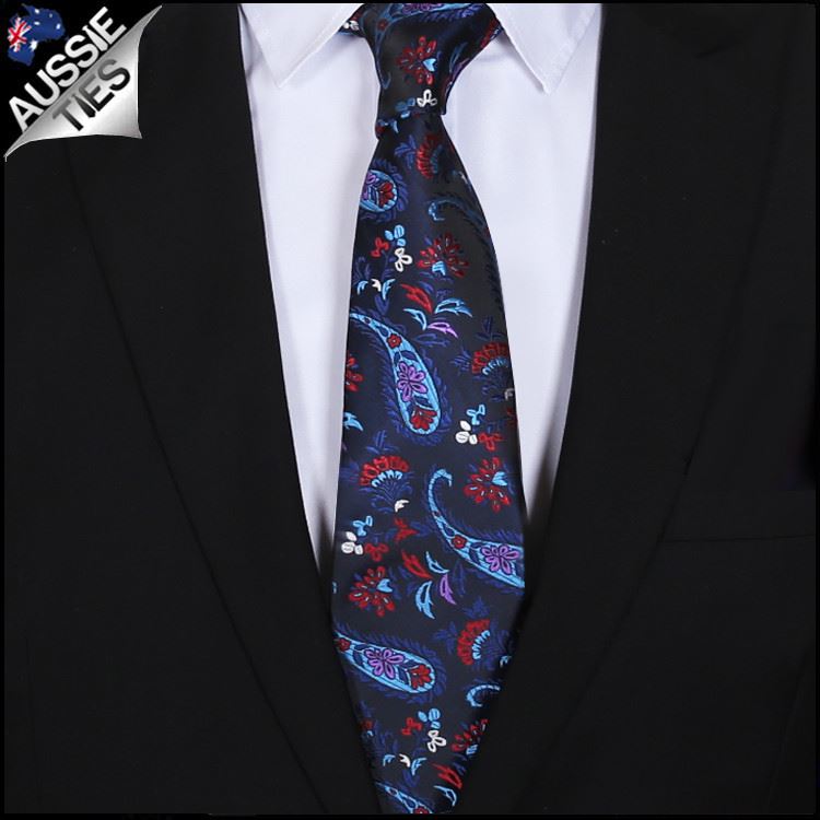 Patterned Floral Ties | White Flower Tie | Skinny Black Tie | Slim Pastel Blue - Picture 8 of 29