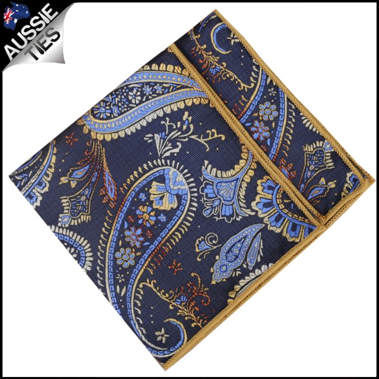 Navy and Gold Paisley Pocket Square