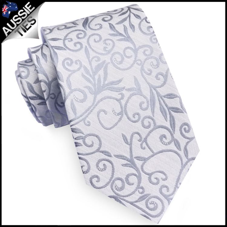 Patterned Floral Ties | White Flower Tie | Skinny Black Tie | Slim Pastel Blue - Picture 24 of 29