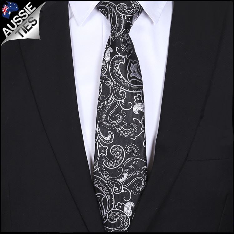Patterned Floral Ties | White Flower Tie | Skinny Black Tie | Slim Pastel Blue - Picture 7 of 29