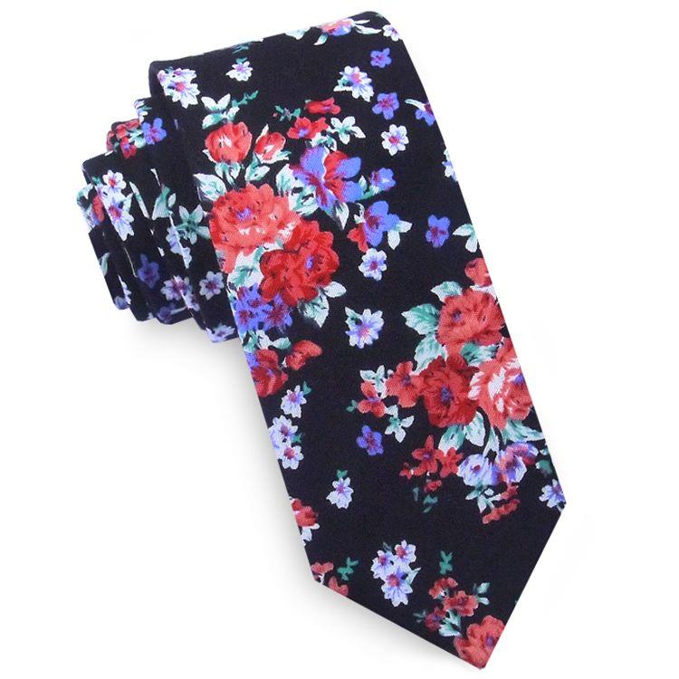 Patterned Floral Ties | White Flower Tie | Skinny Black Tie | Slim Pastel Blue - Picture 6 of 29