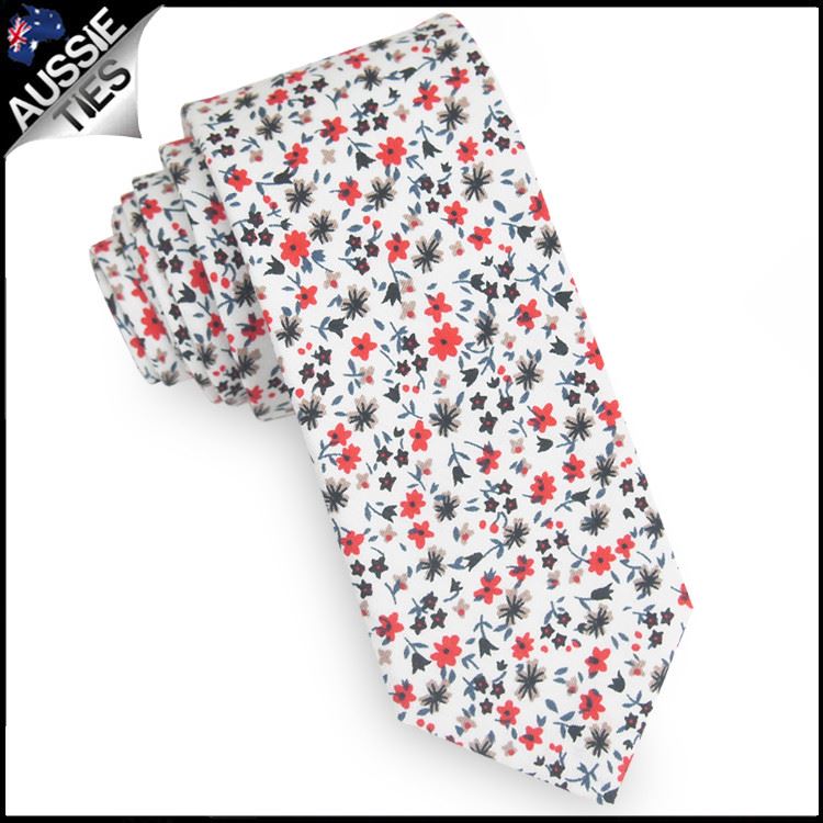 Patterned Floral Ties | White Flower Tie | Skinny Black Tie | Slim Pastel Blue - Picture 29 of 29
