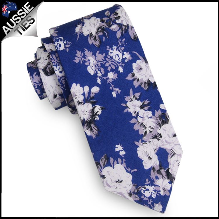 Patterned Floral Ties | White Flower Tie | Skinny Black Tie | Slim Pastel Blue - Picture 17 of 29