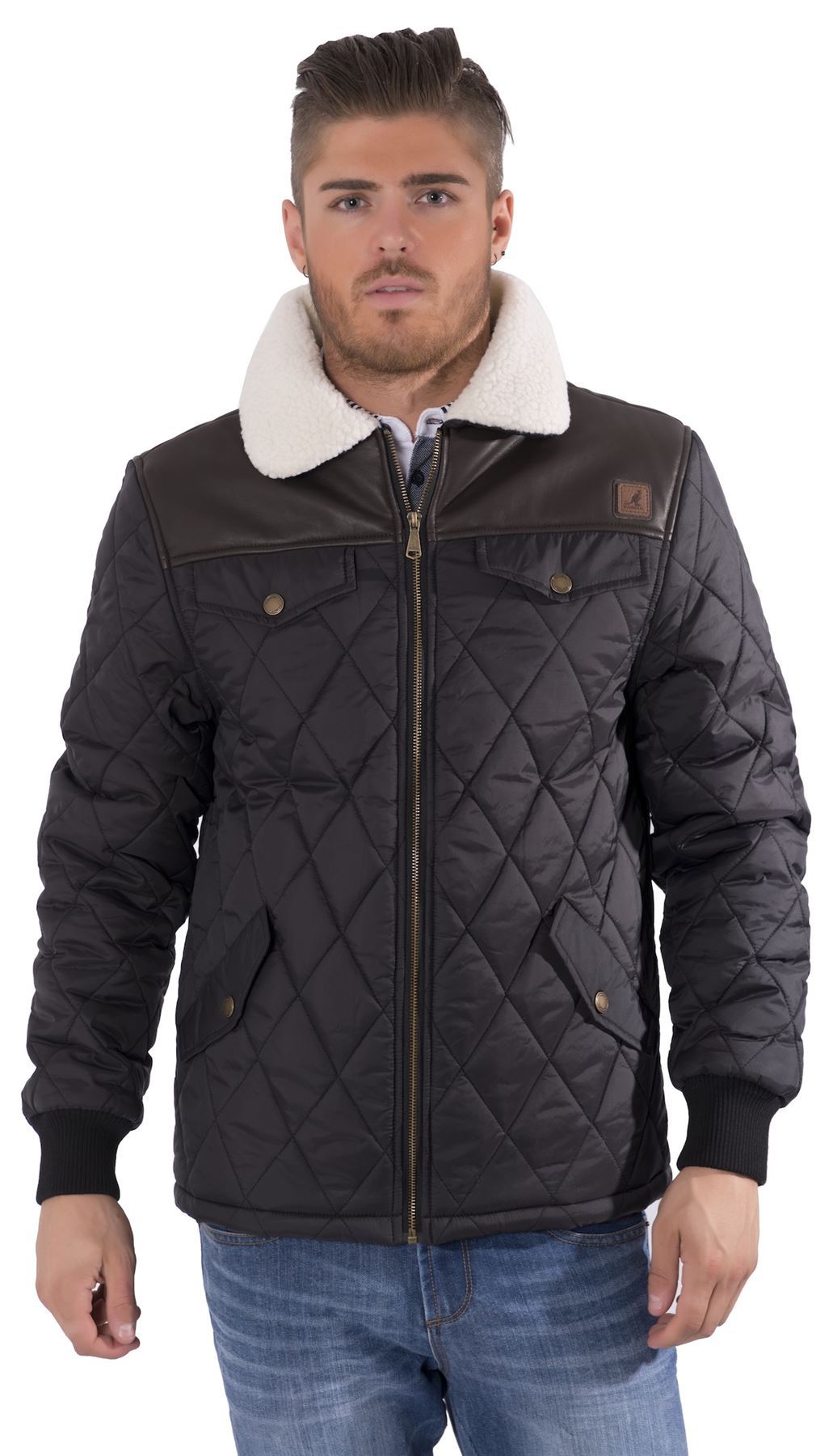 Kangol Mens King size Jacket Quilted Faux fur Leather Shepra Collar